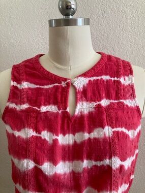 New Directions Pink and White Cotton Tie-Dye Sleeveless Tank